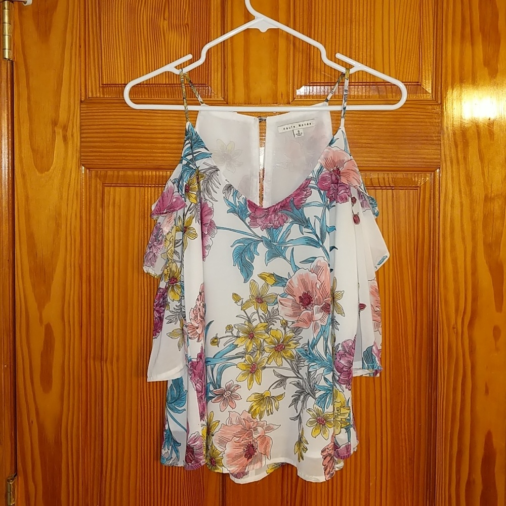 Summer floral cold shoulder top